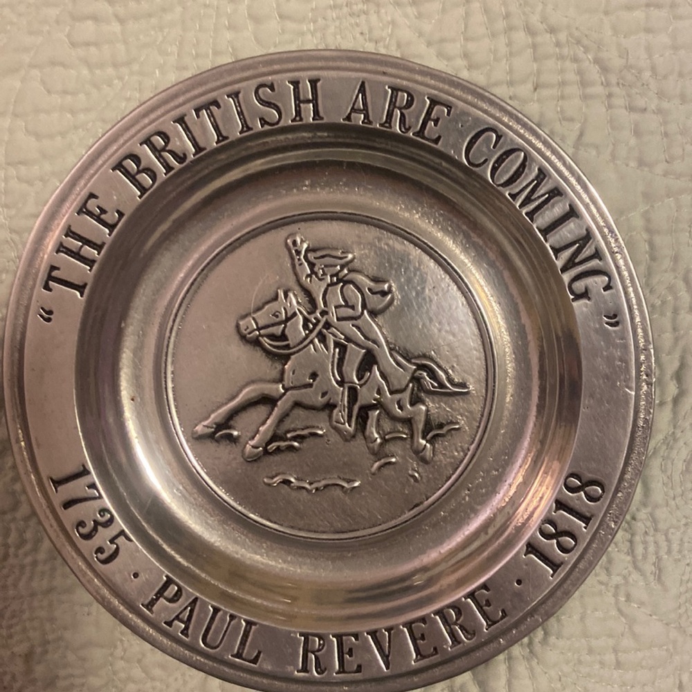 Wilton Columbia pewter Paul Revere plate. EUC